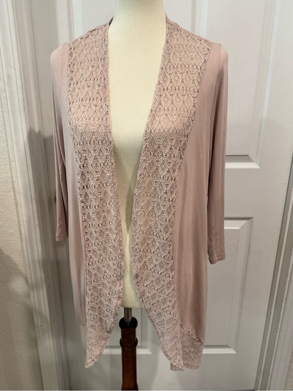 Open-Front Lace-Trim Cardigan Sweater - Blush Pink